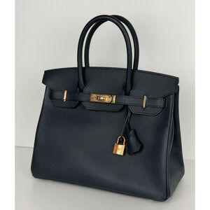 Hermes Epsom Birkin 30 Top Handle Bag in Bleu Indigo Leathers